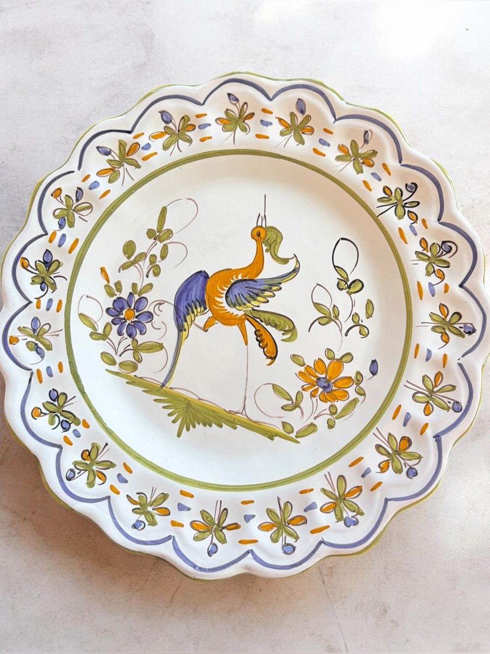 French La Faiencerie Plate Hand Painted Crane